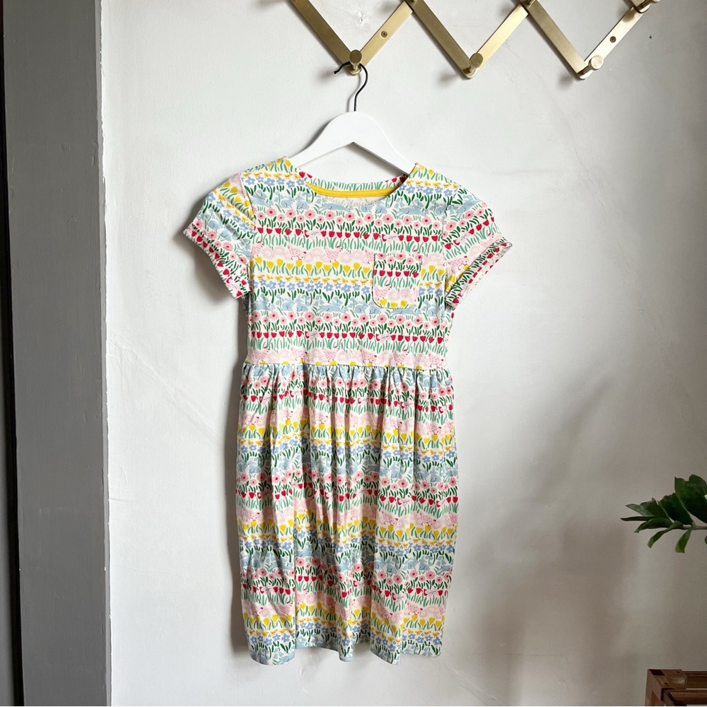 Mini Boden Fun Jersey Dress in Spring Floral Stripes NWOT